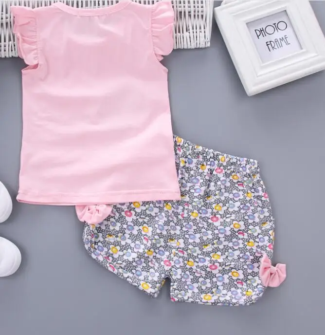 kids girls Summer tank outfits 6m 12m 2T 3T Toddler kids baby girls outfits cotton cool Tee+Shorts Pants clothes Set cute baby floral clothing set