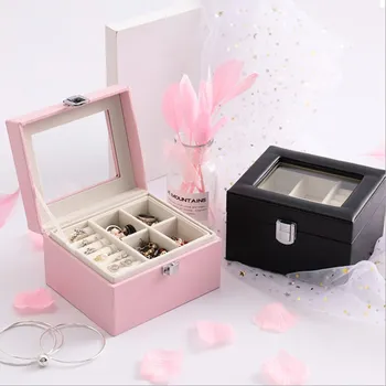 

About New Large-capacity Multi-function Pu Leather Jewelry Box Transparent Open-cover Double-layer Jewelry Storage Box
