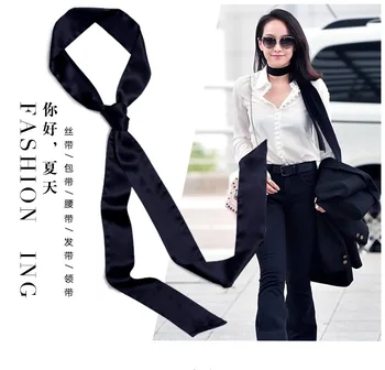 

200x5cm Solid Color Black Withe Skinny Long Scarf Women Head Scarves Neckerchief