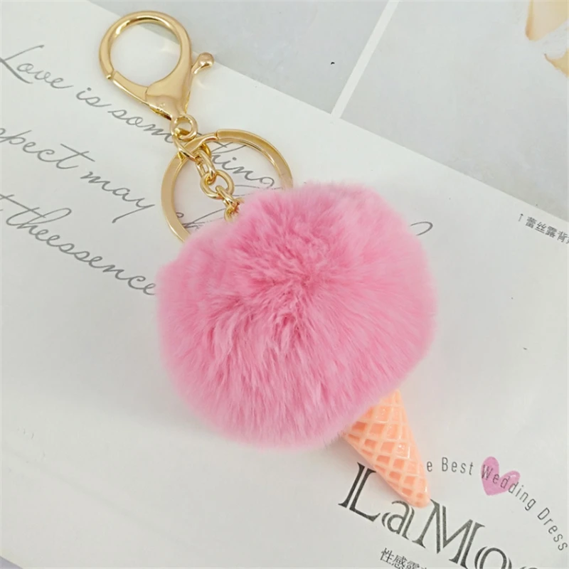 Fur Pom Pom Keychain Bag Charm, Fur Ice Cream Key-chain