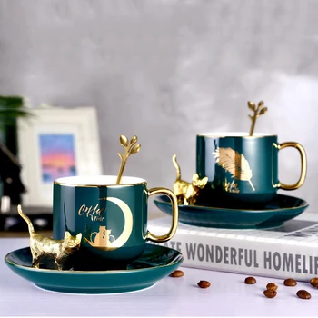 

Luxury Nordic Coffee Cup Ceramic European with Spoon High Quality Coffee Mug Afternoon Tea Cup Tasse Kitchen Drinkware MM60BD