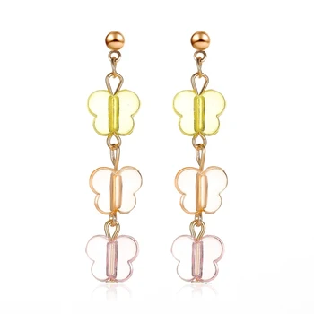 

Clear Pink Yellow Butterfly Golden Chain Pendant Necklace Bracelets Dangle Earrings Alloy Jewelry Sets For Women