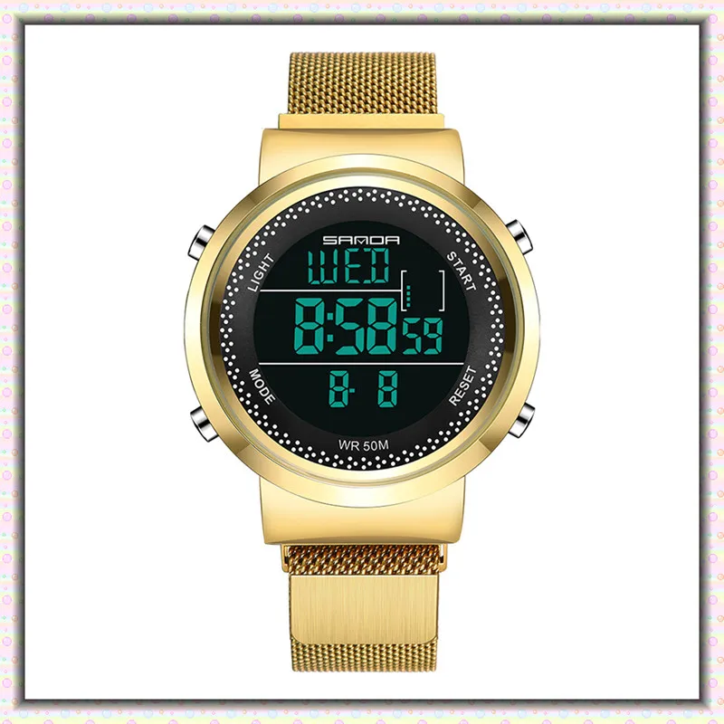 

Stainless Steel Milan Men's Digital Watches Ladies Multi-function 5Bar Waterproof Women Electronic Wristwatch Relogio Masculino