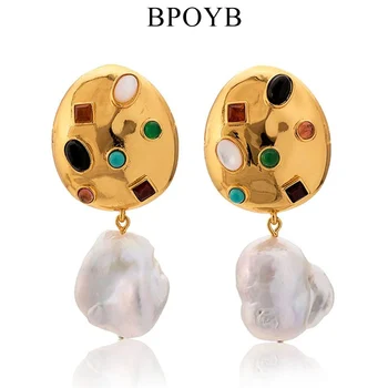 

BPOYB Fashion Gold Vintge Natural Freshwater Baroque Pearl Clip Earrings Multicolor Crystal Without Piercing Designer Jewelry