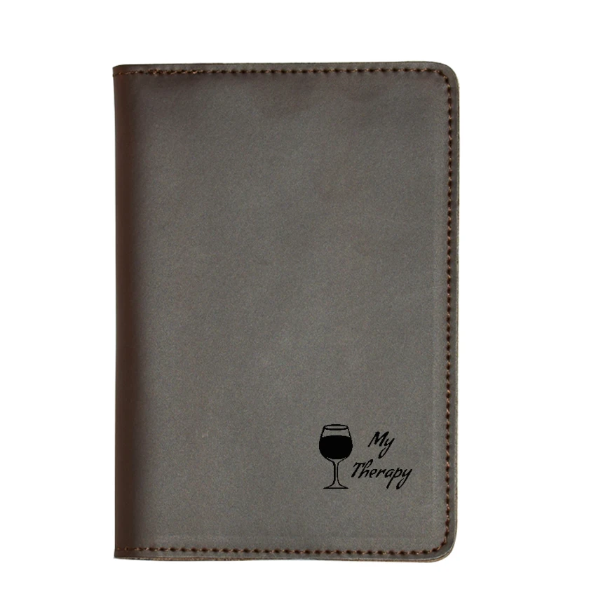 Выгравированное изображение MY THERAPY Wine Обложка для паспорта на заказ с именем держатели кредитных карт кошелек простой Дорожный Чехол Обложка для паспорта кошелек - Цвет: Brown wallet