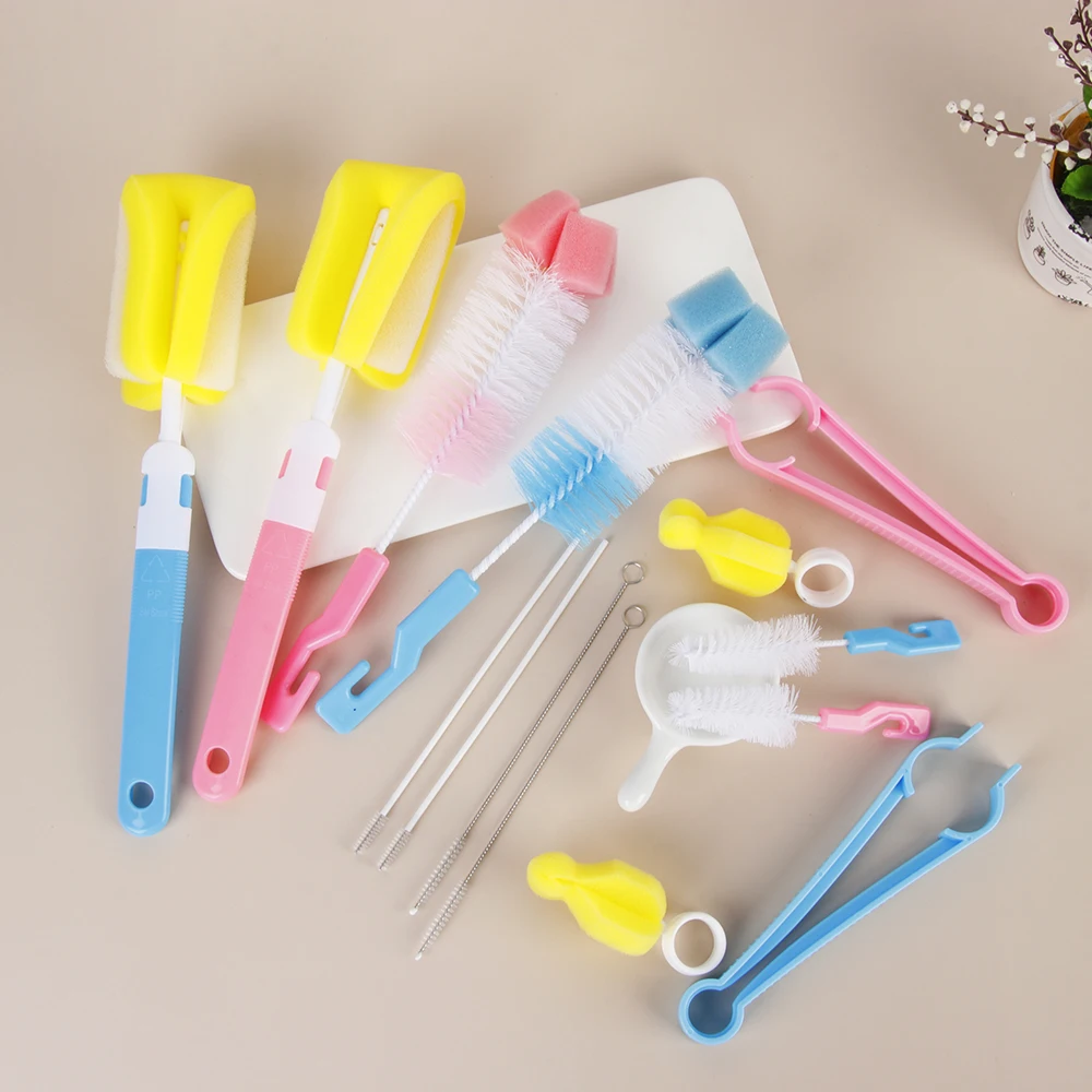 7pcs Baby Bottle Brush Nipple 360-degree Rotating Clean Sponge Washing Tools