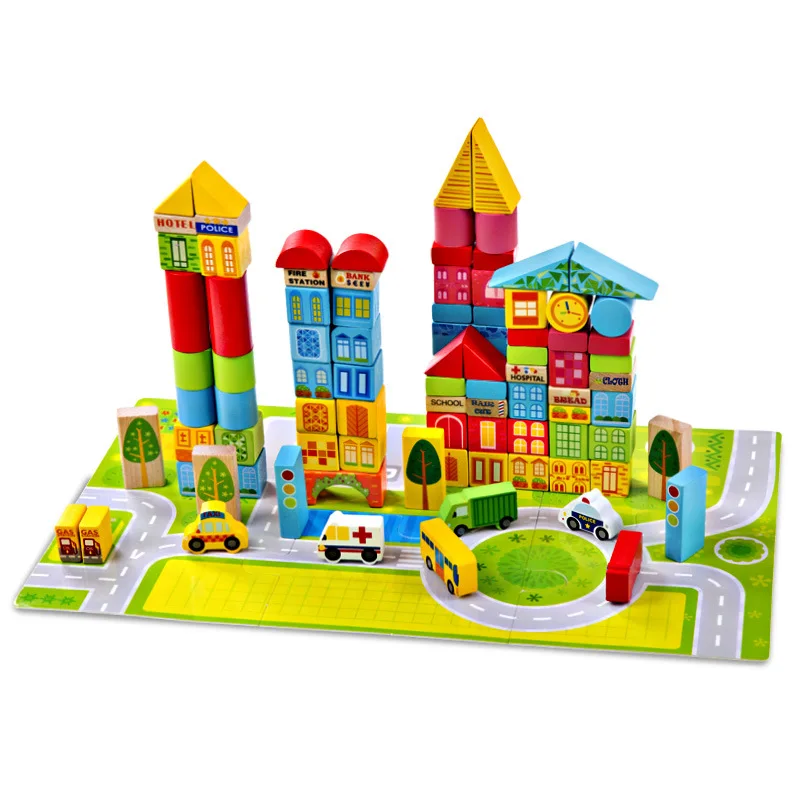 

Onshine 100 Tablets City Traffic Barrel Large Pieces Building Blocks Make Qualitative Children Educational Force Toy