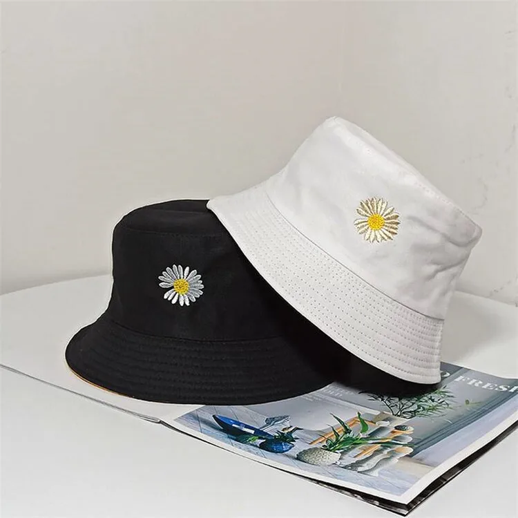 Basin Hat Unisex Summer Black White Bucket Hat for Women Men Foldable Double-sided Cotton Fisherman Floral Print Sun Panama Hats