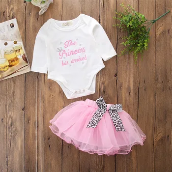 

Toddler Baby Girls Clothes Suit Long-sleeved Lettered Jumpsuit Robe Triangle Climbing Pants with Netting Butterfly Skirt Suit