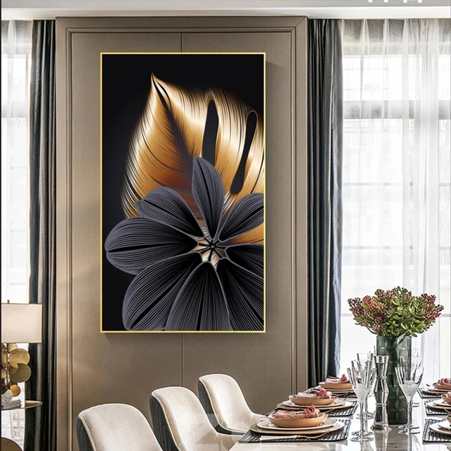 Nordic black gold plant leaf canvas poster printing modern living room decoration abstract wall art painting home decoration 4
