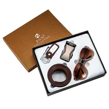 Fashion Luxury Business Men's Gift Box Brown Sunglasses Leather Belt Keychain Christmas new year Gift Set Box For Men Father's