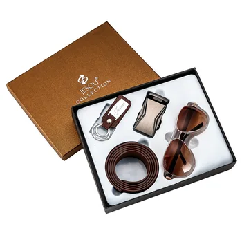 

Fashion Luxury Business Men's Gift Box Brown Sunglasses Wallet Belt Watches Leather Christmas new year Gift Set Box Present