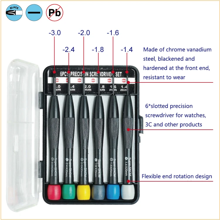 Набор прецизионных отверток Proskit 6 из хром-ванадиевой стали, шлицевая отвертка, набор для ремонта часов, цветная головка, электронный набор инструментов
