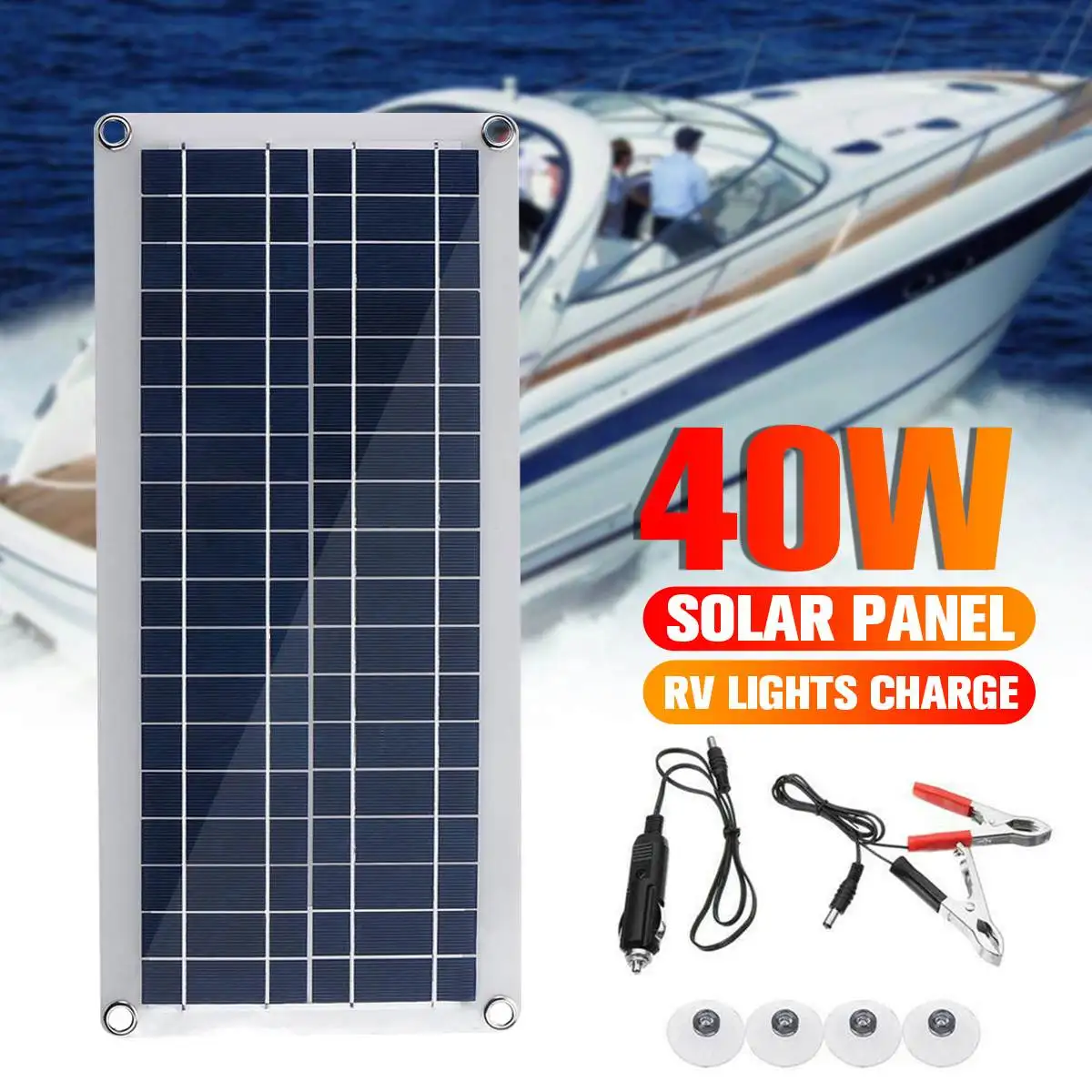 

40W Solar Panel 12V 5V USB Portable Monocrystalline Silicon Solar Panel Cells for Car Yacht RV Charging Outdoor Emergency Lights