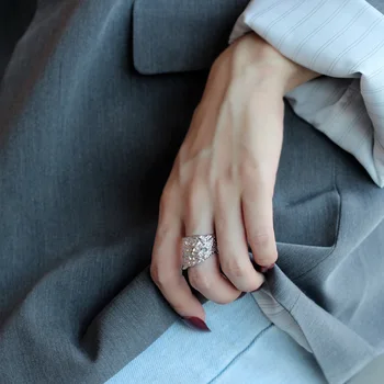 

S925 Sterling Silver Personality Irregular Wide Opening Rings for Women Simple Vintage Creative Charm Finger Ring Jewelry Gifts