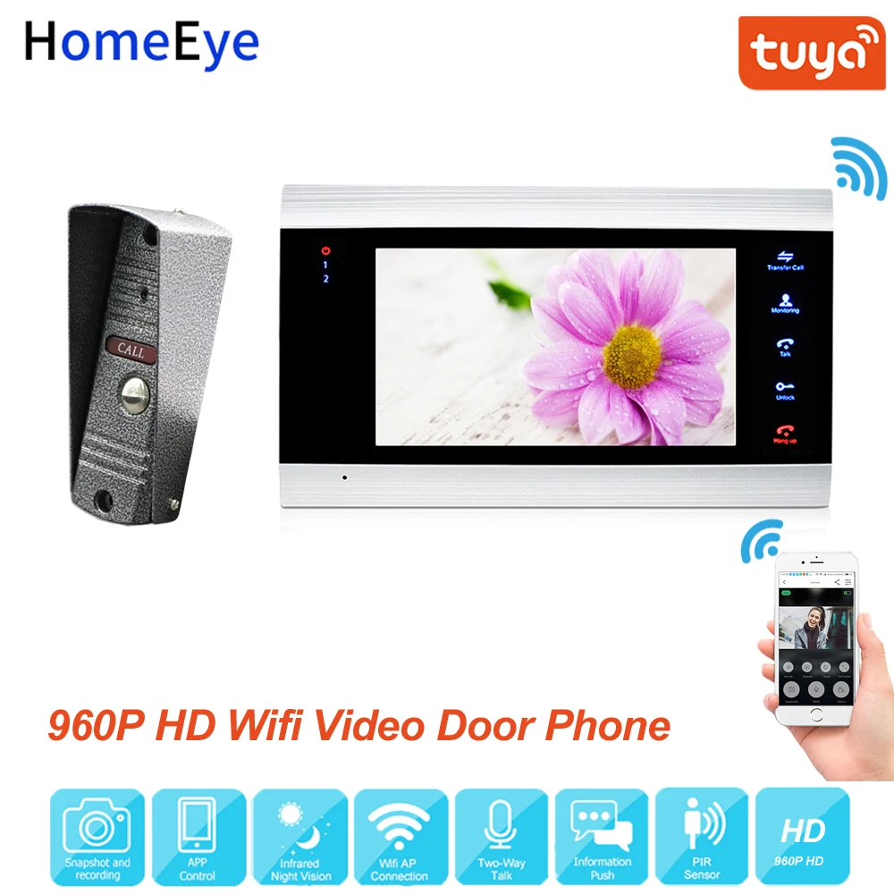 HomeEye WiFi IP Video Door Phone Video Intercom System 960P Tuya Smart Life App Remote Unlock Motion Detection Access Control