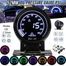 2'' 52mm Car Boost Turbo Auto Gauge Water Temp Oil Press Gauge Meter Digital and Pointer 10 Color LED Display Electronic Sensor