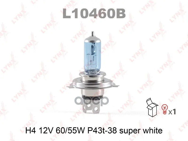 Лампа Галогеновая [H4 12v 60/55w P43t-38 Super White] LYNXauto арт. L10460B | Автомобили и мотоциклы