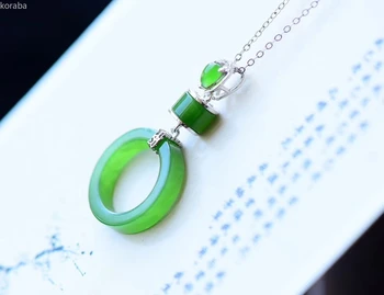 

Koraba Natural Green Jade Peace Buckle Necklace 925 Sterling Silver Necklace Diamond Necklace