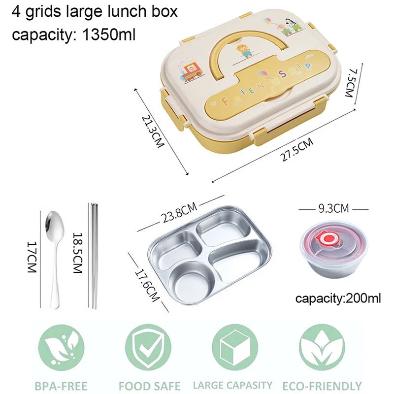 Cute Bento Lunch Box for Kids School Children Microwavable Stainless Steel Kindergarten Children's Bread Sandwich Food Box