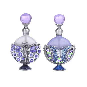 

H&D Set of 2 Retro Empty Glass Frosted Perfume Bottle 7ml Refillable Essential oil Container Home Wedding Decor Gift for Lady