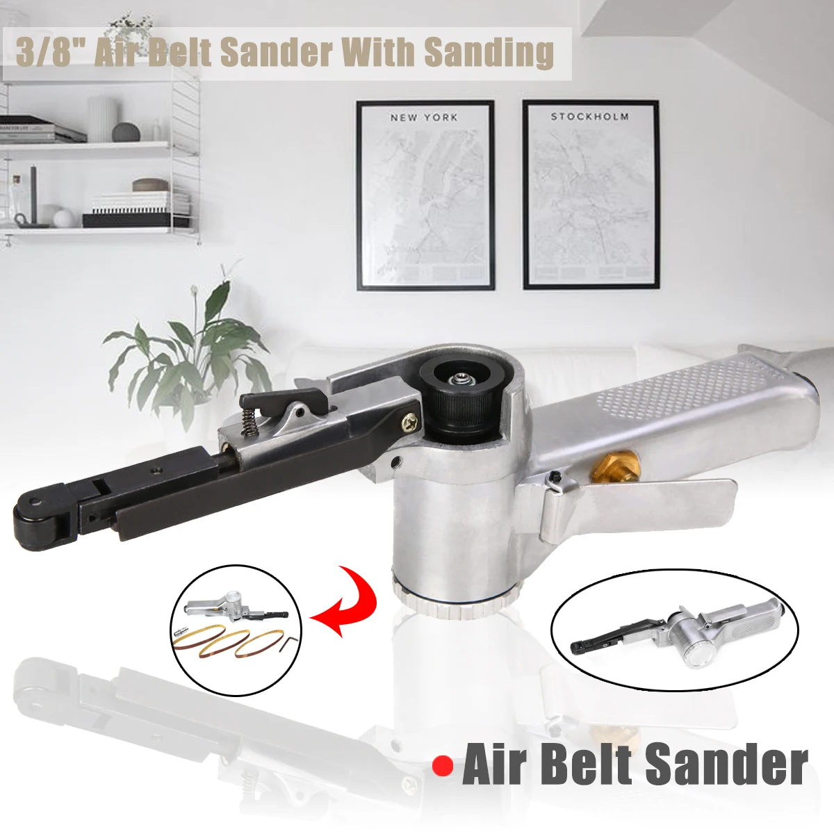 

3/8'' 10mm Air Belt Sander Pneumatic Air Belt Sander Set Belts For Metal Wood Polishing Air Compressor Sanding Pneumatic Tool
