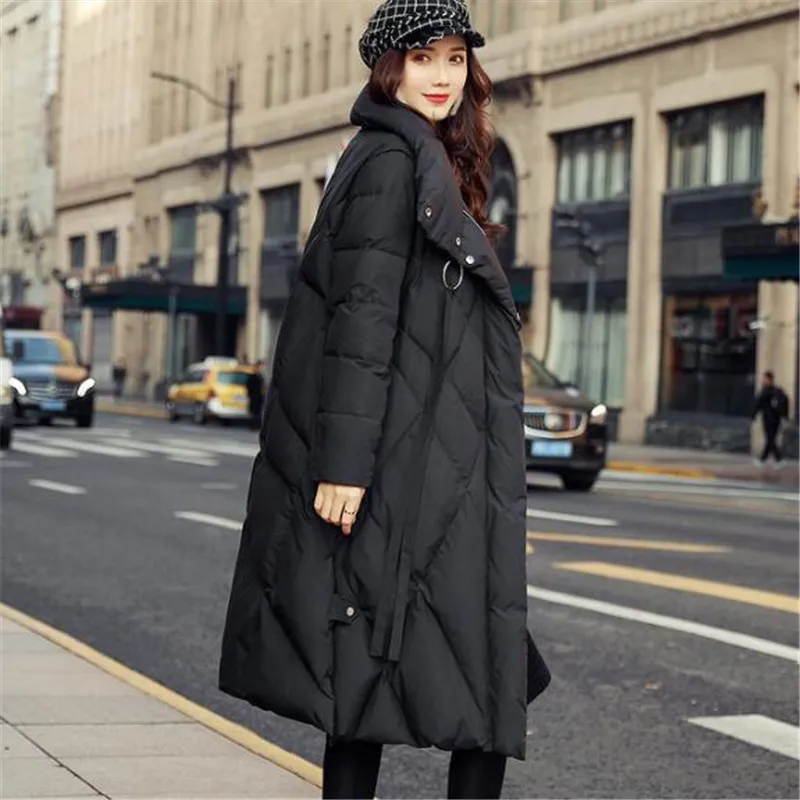 black High-end down jacket women fashion long jacket winter thick white duck down coat female new Korean loose parka black tops - Цвет: black