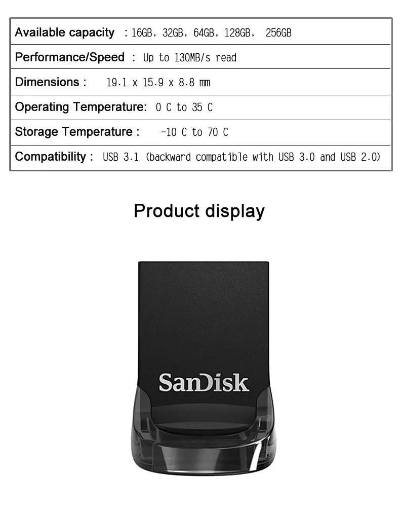 Двойной Флеш-накопитель SanDisk Ultra Fit USB флэш-накопитель USB 3,1 256 ГБ 128 Гб 64 ГБ 32 ГБ оперативной памяти, 16 Гб встроенной памяти, 130 МБ/с. флешки Высокая Скорость USB 3,0 USB Стик