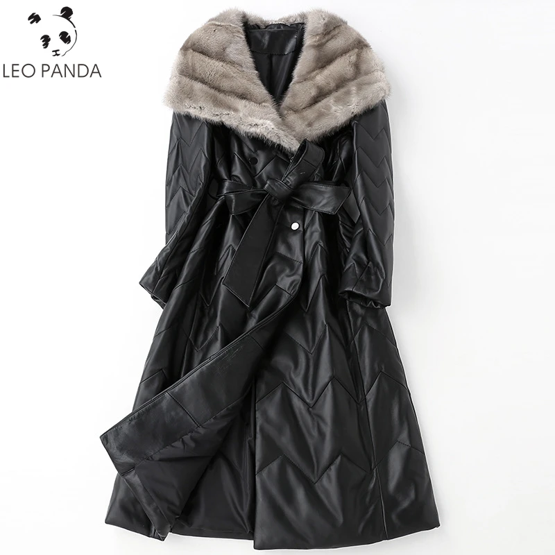 Пальто из натуральной кожи с воротником из меха норки, новинка, зимняя куртка для женщин, куртки из овчины, пуховое пальто, женская верхняя одежда, пуховик