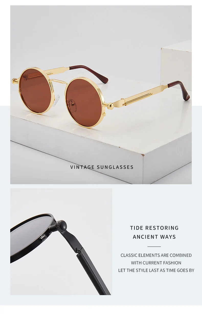 Новые винтажные круглые готические солнцезащитные очки в стиле стимпанк мужские и женские модные мужские брендовые дизайнерские металлическая оправа Ретро зеркальные солнцезащитные очки