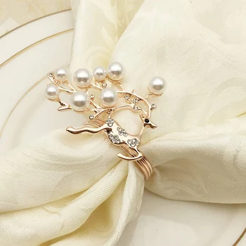 

Pearl Pearl Fawn Napkin Buckle Hoop Napkin Rings Circle Serviette Holder for Wedding Hotel Supplies Table Decoration, Rose Gold