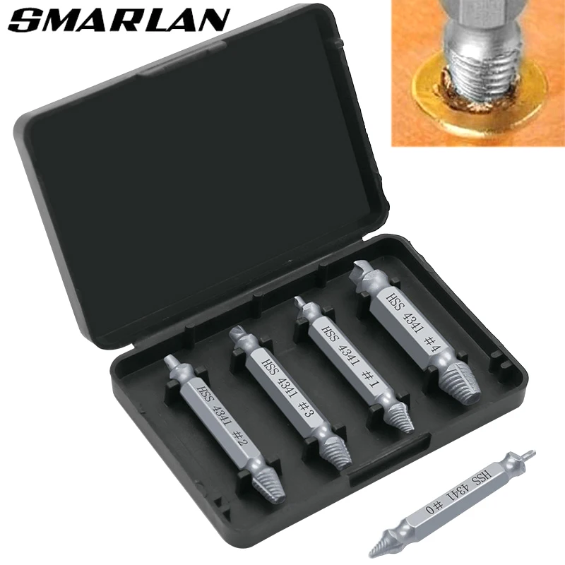 SMARLAN 5pcs Damaged Screw Extractor Drill Bit Extractor Drill Set