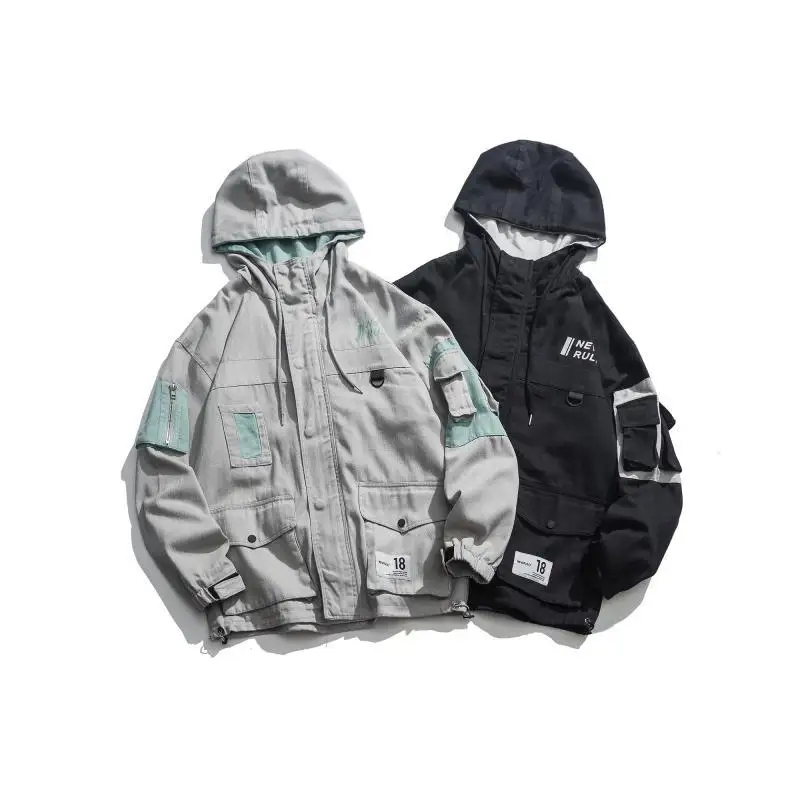 

2019 New Style Japanese-style Popular Brand Autumn Contrast Color Multi-pockets Tooling Jacket Men's Wear