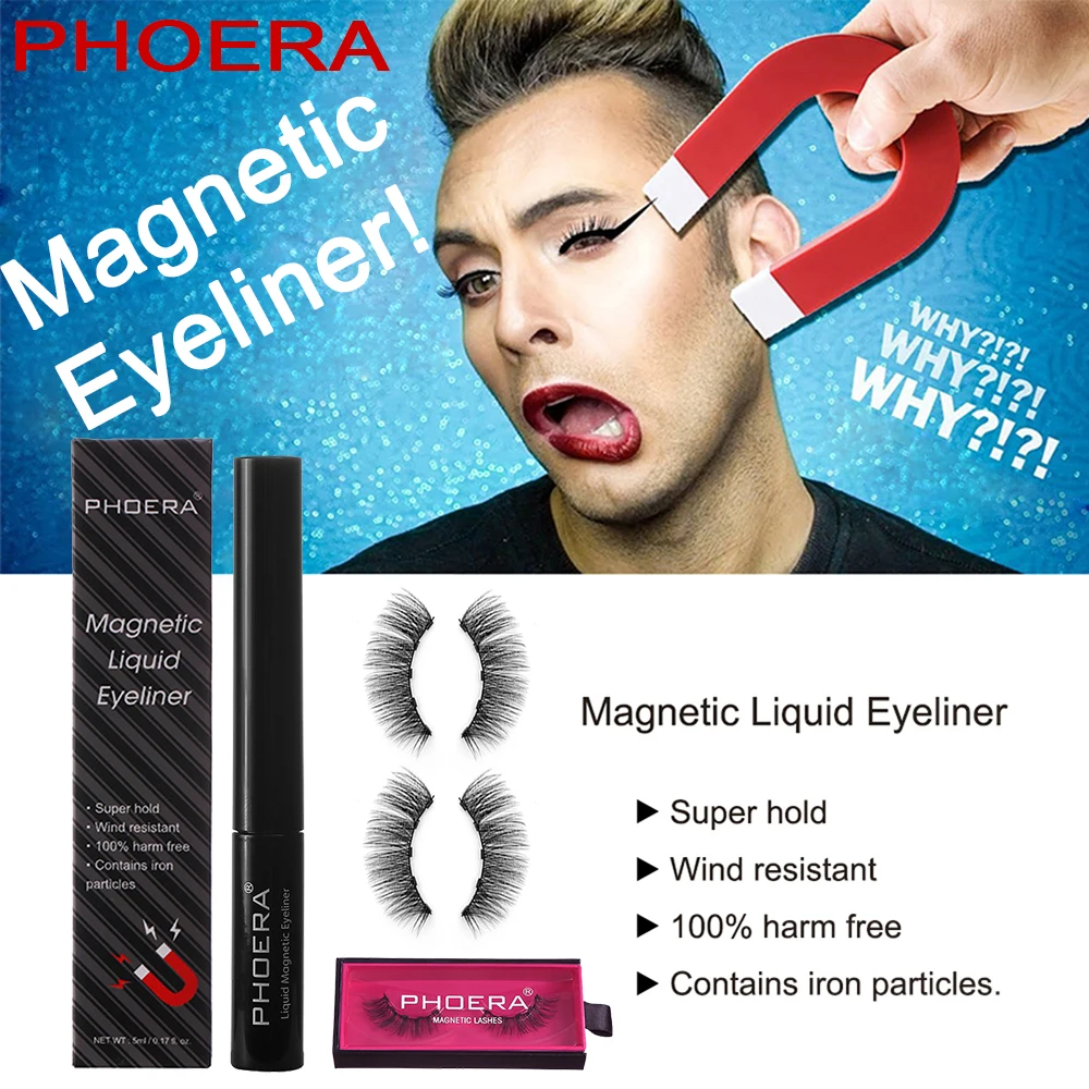 PHOERA Магнитная подводка для глаз, магнитные ресницы, быстрая сушка, легко носить, долговечная жидкая подводка для глаз, водостойкая, влагостойкая, капля
