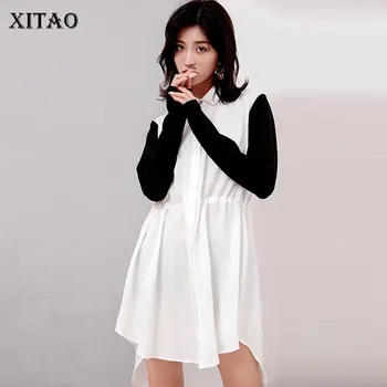 

XITAO Hit Color Pleated Shirt Fashion New Single Breast Patchwork Full Sleeve 2020 Spring Irregular Loose Style Blouse DMY3780