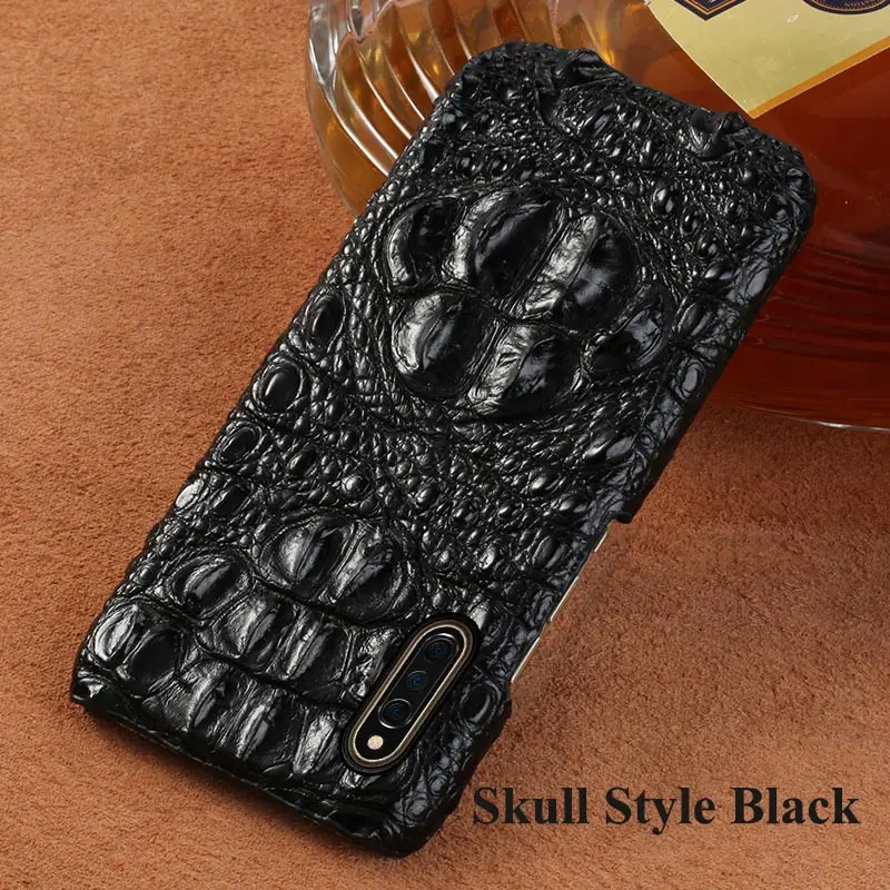 Skull Style black Роскошные настоящие чехлы из крокодиловой кожи для Xiaomi mi 9, 9, 9, T, Pro, 9SE, 8, se, 8 Lite, cc9, чехол для Red mi 7A, 8, note 4, 6, 8, 5 Plus, 4x - Цвет: Skull Style black