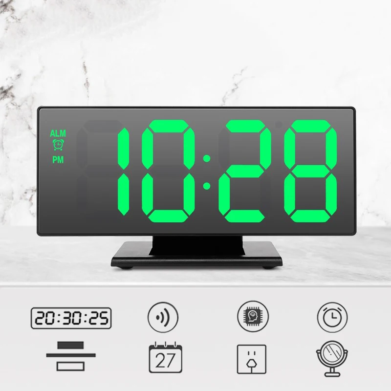 Светодиодный Будильник цифровые часы многофункциональное зеркало Повтор дисплей время ночной стол с ЖК-экраном свет офиса USB кабель цифровые часы