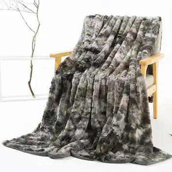 

2 in 1 Super Soft Faux Fur Throw Blanket Warm Fluffy Plush Blanket Bed Sofa 3 Colors Home Shawl Blanket Floor Tie-dyed Rug Decor