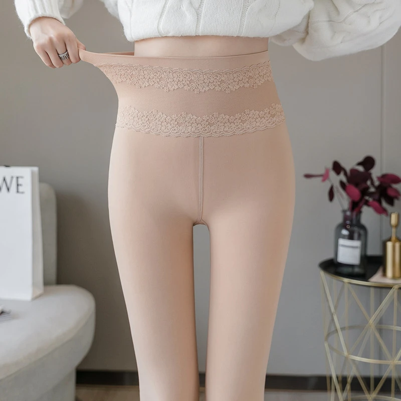 Alta cintura encaje color carne Leggings mujeres XL incluso calcetines más terciopelo engrosamiento Pantalones|Mallas| AliExpress
