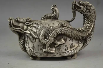 

Collectible China Old Handwork Tibet Silver Carved Dragon Tortoise Tea Pot