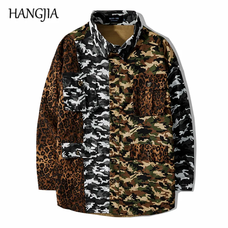 Luipaard Print Cargo Jasje Mannen Camouflage Safari Jassen Double Wear 2019 Patchwork Lange Cargo Jassen Lente Herfst