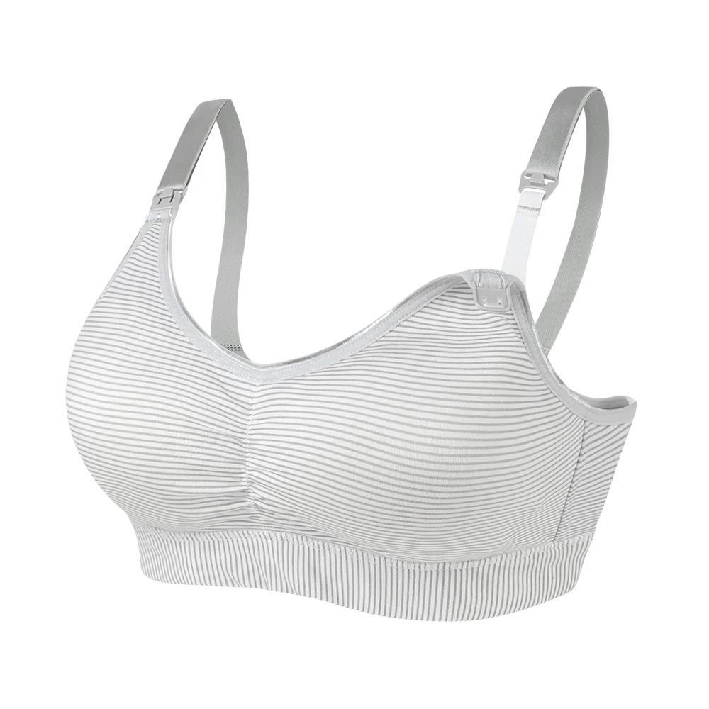 White Striped bra SLAIXIU Бюстгальтер для кормления из хлопка, Сексуальные Открытые бюстгальтеры с пряжками для сна, беспроводной бюстгальтер для кормления грудью, Одежда для беременных женщин, кормящих мам - Цвет: White Striped bra