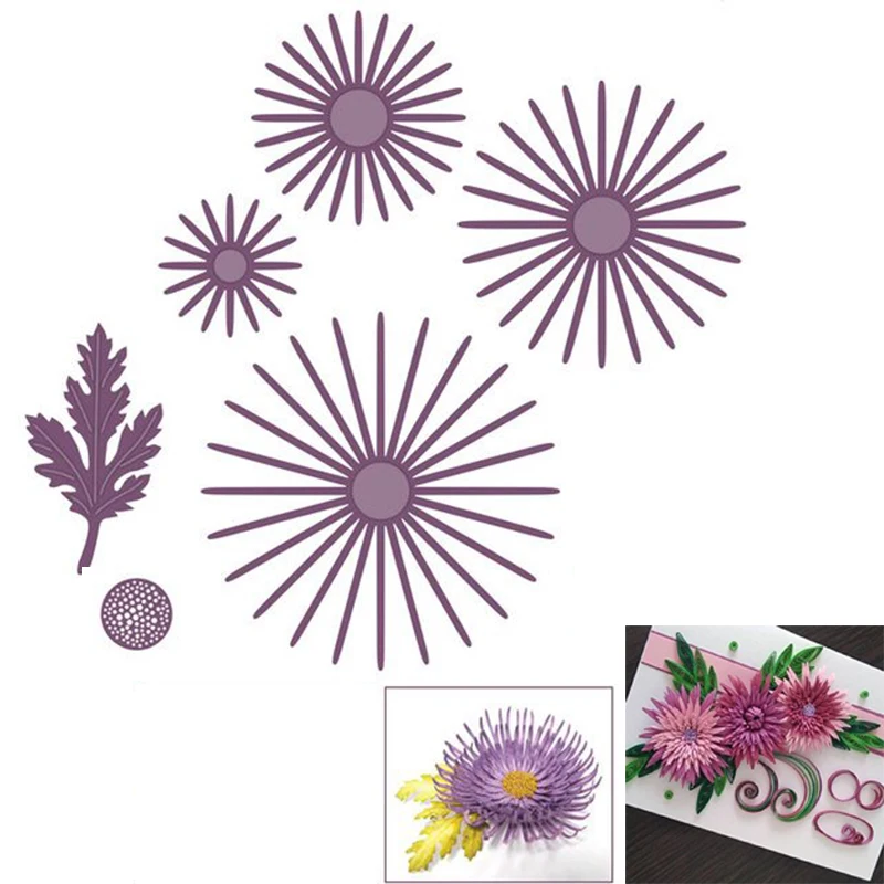 

New Dies Daisy Chrysanthemum Flower Metal Cutting Dies Scrapbook Stencil Template Embossing Folder for Card Making Album Decor