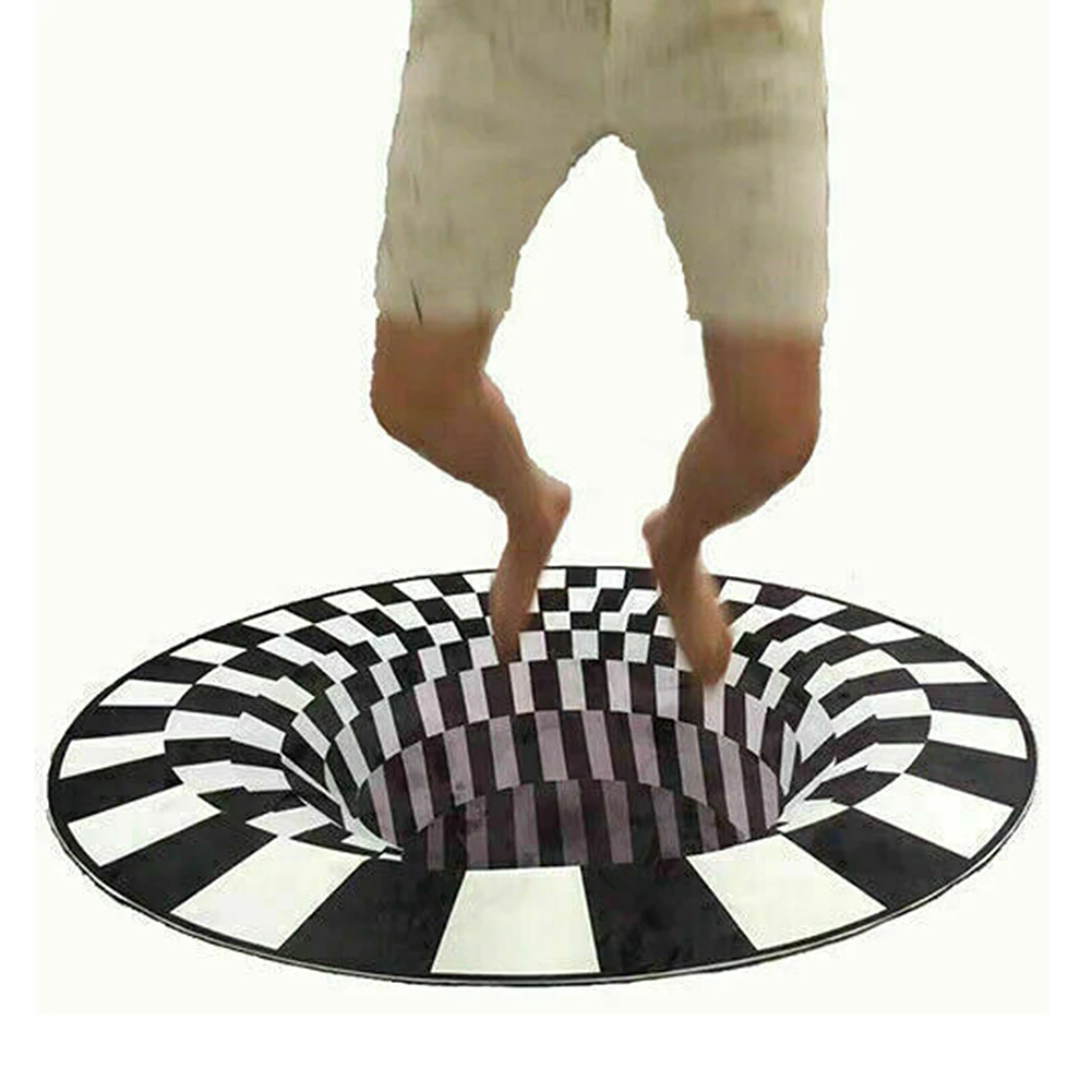 

3D Printing Carpet Rug Black&White Stereo Vision Mat Round Living Room Doormat Tea Table Sofa Illusion Carpet