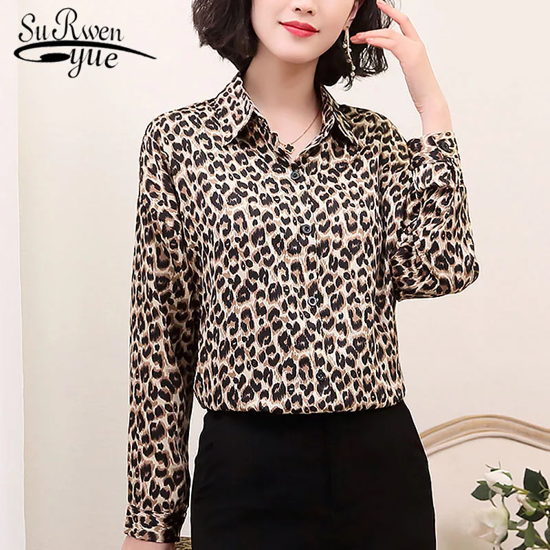 new women tops and blouse vintage pullover long sleeve leopard o-neck women's blouse OL casual lady shirt blusas 5466 50