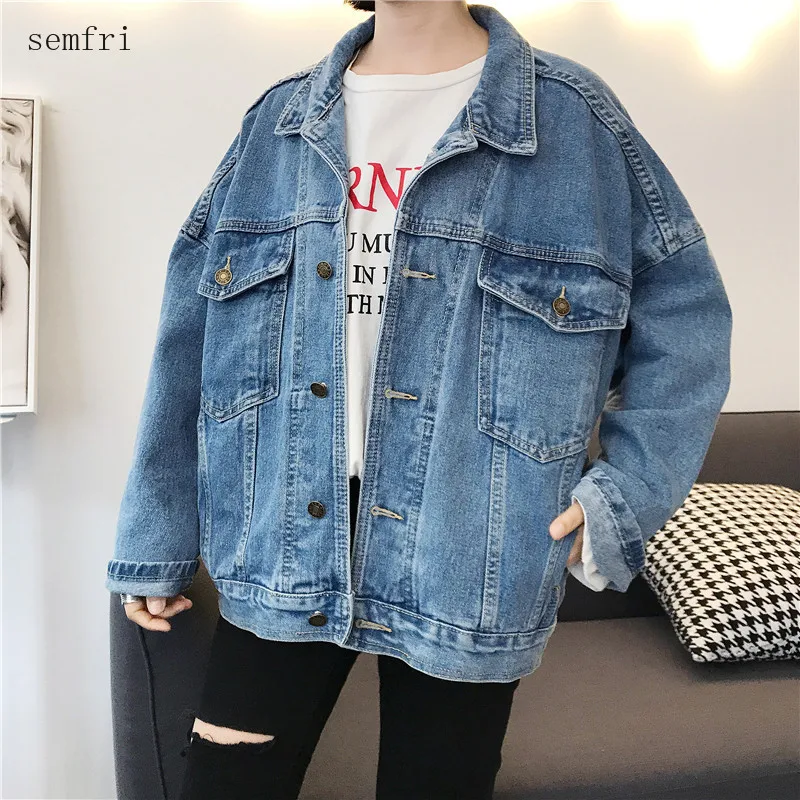 Semfri Blauw Denim Jasje Vrouwen Losse Stijl Oversized Jeans Jas 2020 Lente  Herfst Nieuwe Versie Casual Basic Jacket|Jackets| - AliExpress
