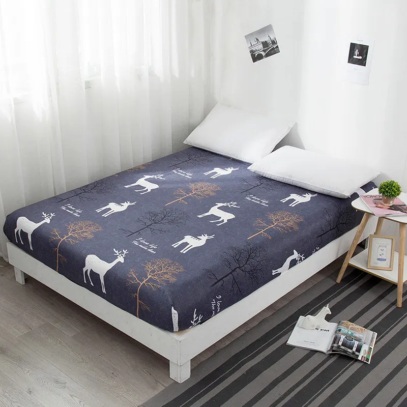 

Bonenjoy Single Bed Sheet Elk Printed Bed Linen for Mattress Protector Adults Queen Size Fitted Bed Sheet with Elastic Band