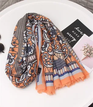 

KYQIAO women orange hijab scarf and stoles 2020 female summer Mexico style vintage design long ethnic print scarves muffler