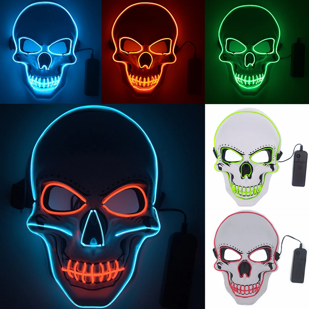 EL Lights маска с черепом для Хэллоуина вечерние неоновые огни DIY Рождественский