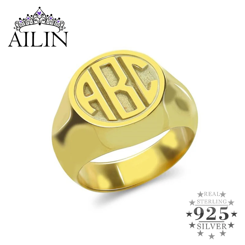 AILIN Anillos grabados personalizados 3 monograma, iniciales de bloque circular, anillo de Color dorado con monograma personalizado, 0,59|ring napkin|ring ring toss rings - AliExpress